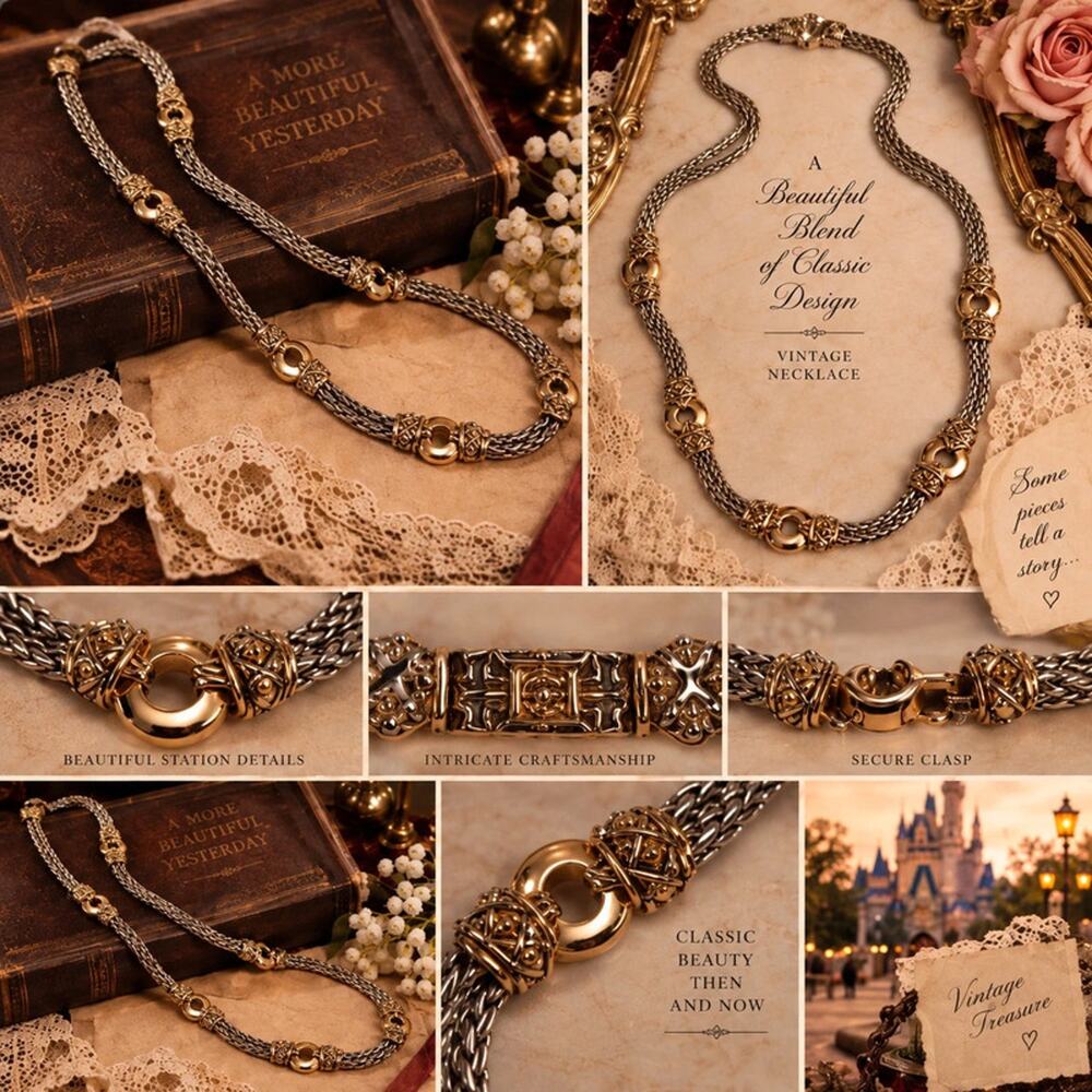 antique rhodium coated  John Medeiros necklace gold circle accents
